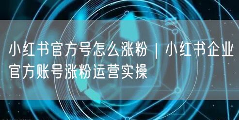 小红书官方号怎么涨粉｜小红书企业官方账号涨粉运营实操